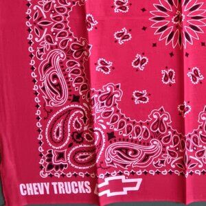Vintage Chevy Trucks Red Paisley Cotton Western Hanky Bandana 20x20" Made In USA
